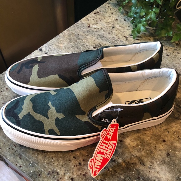 woodland camo slip on vans